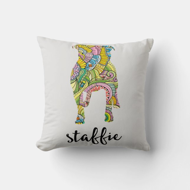 Staffordshire Terrier Floral Pattern Silhouette Cushion (Front)