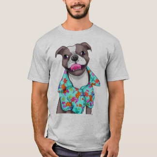 Staffordshire terrier in hawaiian shirt. T-Shirt