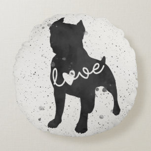 Staffordshire Terrier Love Watercolor Silhouette Round Cushion