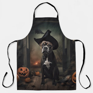 Staffordshire Terrier Pumpkins Halloween Scary  Apron