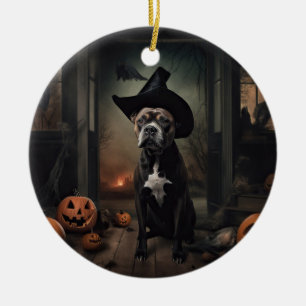 Staffordshire Terrier Pumpkins Halloween Scary Ceramic Ornament