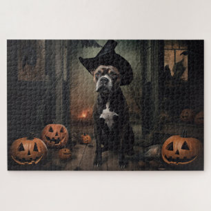 Staffordshire Terrier Pumpkins Halloween Scary  Jigsaw Puzzle