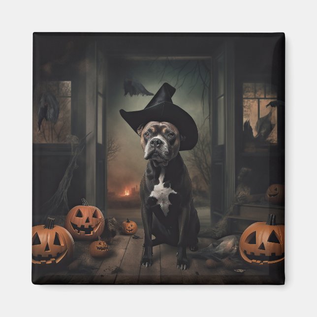 Staffordshire Terrier Pumpkins Halloween Scary  Magnet (Front)