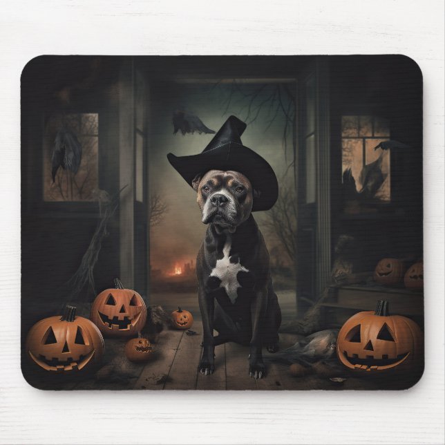 Staffordshire Terrier Pumpkins Halloween Scary  Mouse Pad (Front)