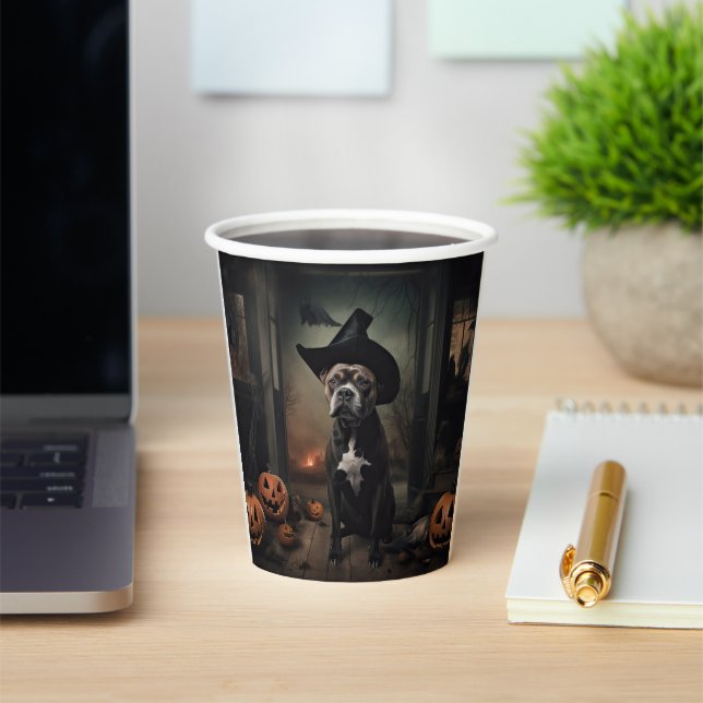 Staffordshire Terrier Pumpkins Halloween Scary  Paper Cups (Insitu)