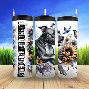 Staffordshire Terrier's Sunny Floral Strut Thermal Tumbler