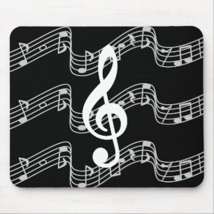 Staffs and Treble Clef on Black Mouse Pad