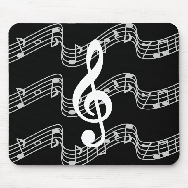 Staffs and Treble Clef on Black Mouse Pad (Front)