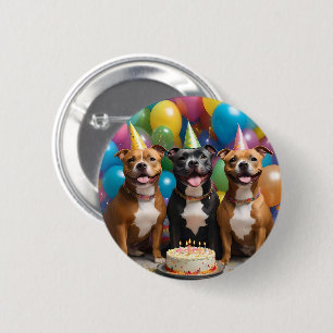 Staffy Celebration: A Birthday Party with Cake  6 Cm Round Badge