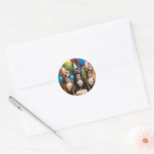 Staffy Celebration: A Birthday Party with Cake Classic Round Sticker