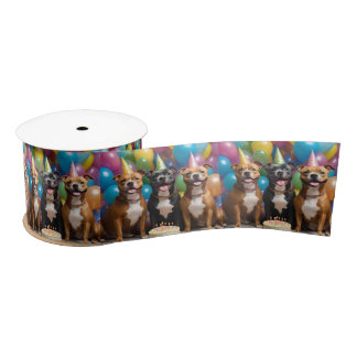 Staffy Celebration: A Birthday Party with Cake  Satin Ribbon