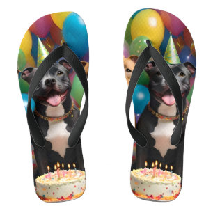 Staffy Celebration: A Birthday Party with Cake  Thongs