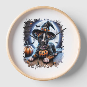 Staffy Dog Halloween Square Clock