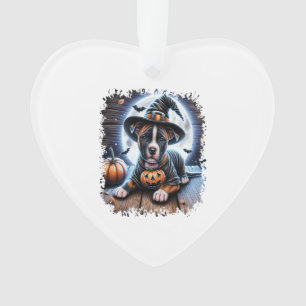 Staffy Dog Halloween Square Ornament