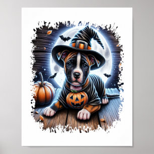 Staffy Dog Halloween Square Poster