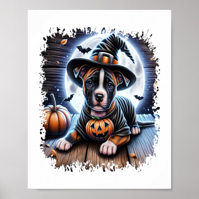 Staffy Dog Halloween Square Poster (Front)