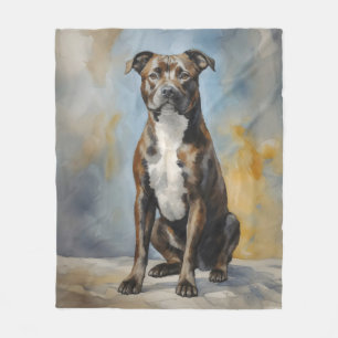 Staffy dog Portrait Fleece Blanket