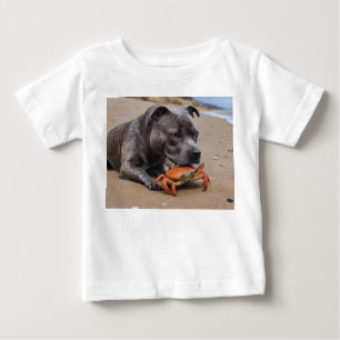 Staffy Is Friends With A Beach Crab,  Baby T-Shirt