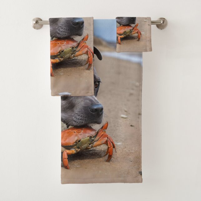 Staffy Is Friends With A Beach Crab,  Bath Towel Set (Insitu)