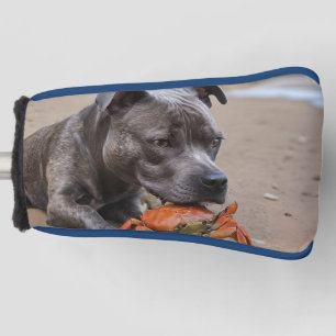 Staffy Is Friends With A Beach Crab, Golf Head Cover