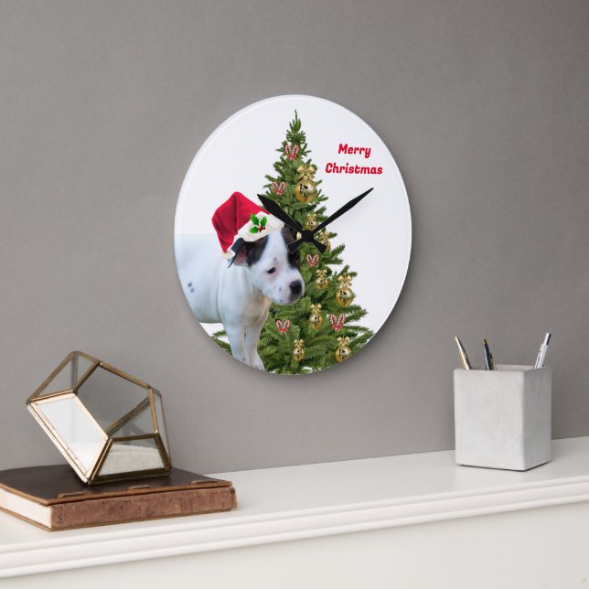 Staffy Puppy Christmas, Wall Clock (Office)