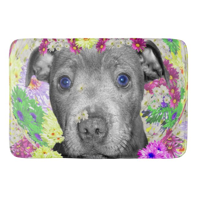 Staffy Puppy Daisy Face, Memory Foam Bath Mat, Mat (Front)