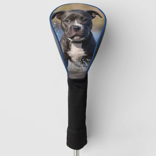 Staffy Puppy Splashing In The Sea, Golf Head Cover (Front)