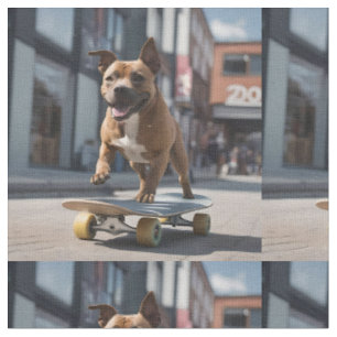 Staffy Riding A Sakeboard, Fabric