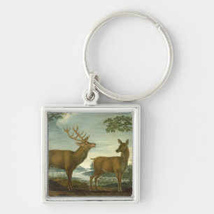 Stag and hind in a wooded landscape key ring