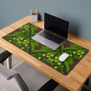 Stag beetle and ferns, green leaves desk mat