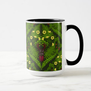 Stag beetle and ferns, green leaves mug
