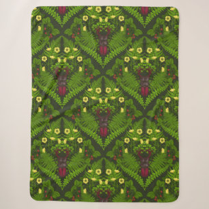 Stag beetle and ferns, green leaves sherpa blanket