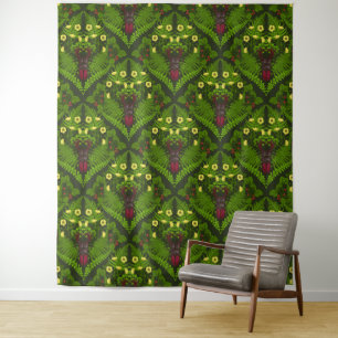 Stag beetle and ferns, green leaves tapestry