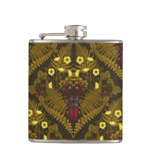 Stag beetle and ferns hip flask