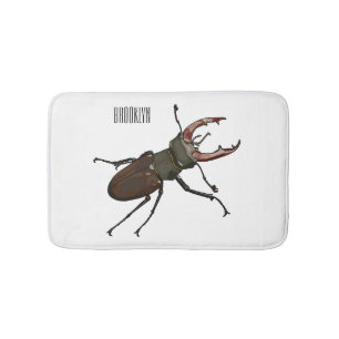 Stag beetle cartoon illustration bath mat