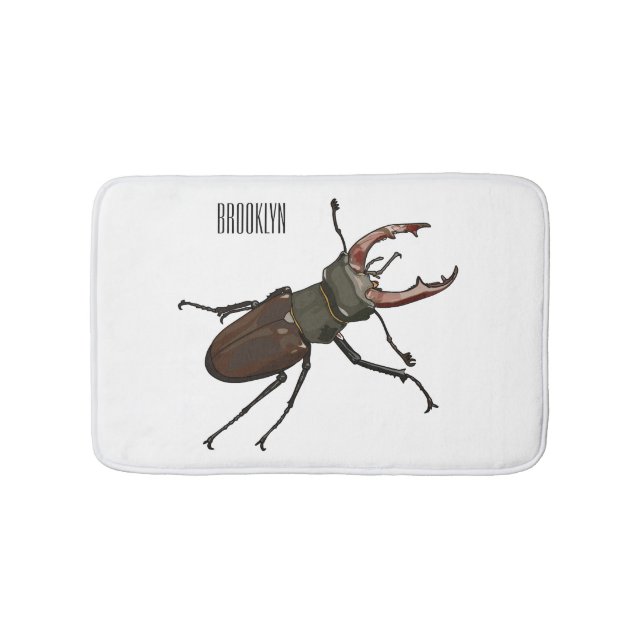 Stag beetle cartoon illustration bath mat (Front)