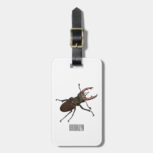 Stag beetle cartoon illustration luggage tag (Front Vertical)