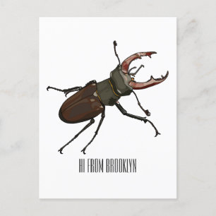 Stag beetle cartoon illustration postcard