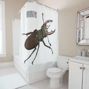 Stag beetle cartoon illustration shower curtain