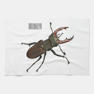 Stag beetle cartoon illustration tea towel