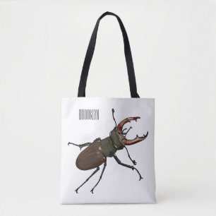 Stag beetle cartoon illustration tote bag