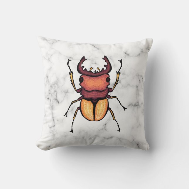 Stag Beetle Insect Art Entomology Cushion (Front)