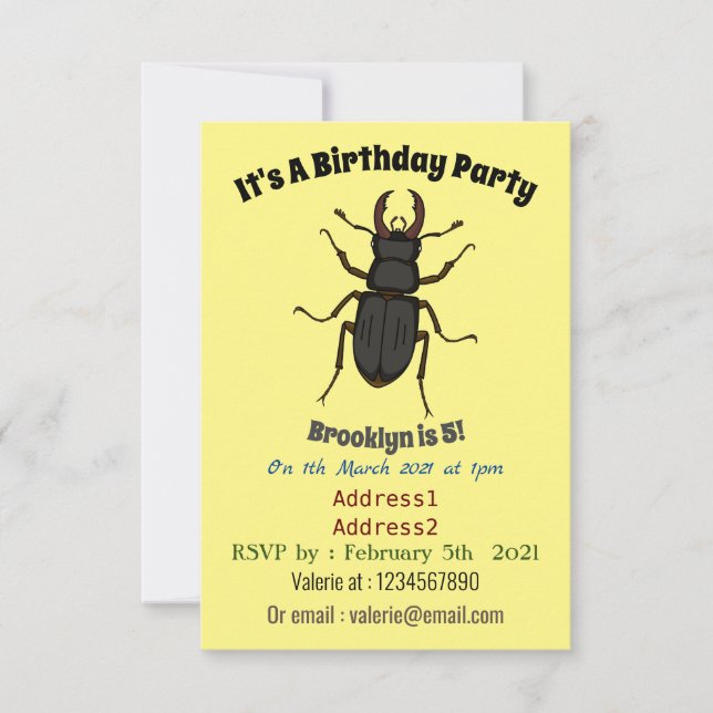 Stag beetle insect illustration invitation (Front)