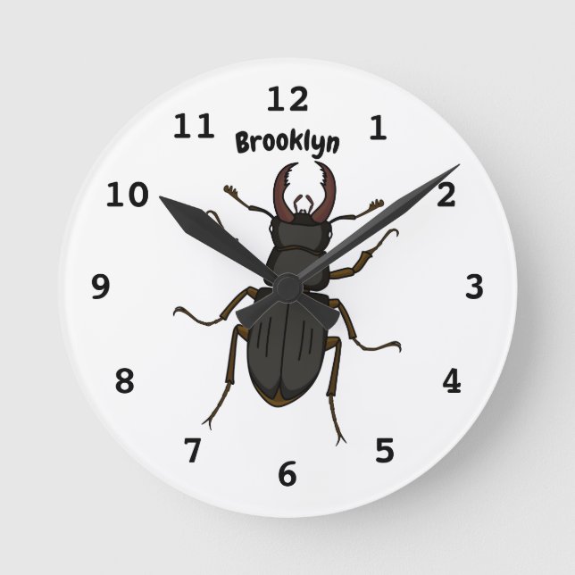 Stag beetle insect illustration round clock (Front)