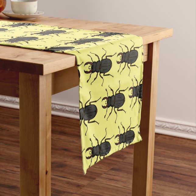 Stag beetle insect illustration short table runner (In Situ)