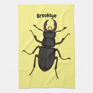 Stag beetle insect illustration tea towel