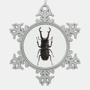 Stag Beetle Snowflake Pewter Christmas Ornament