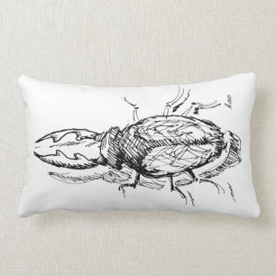 Stag Beetle Specimen Ink Sketch Lumbar Cushion