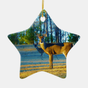 Stag / Buck Deer, Bright blue Sky Ceramic Ornament