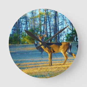 Stag / Buck  Deer, Bright blue Sky Round Clock